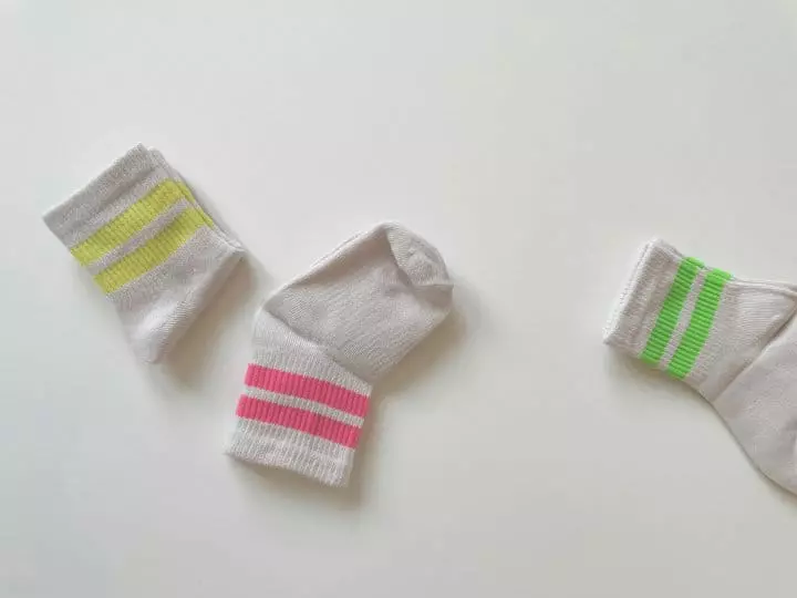 Teamand - Korean Children Fashion - #discoveringself - Neon Line Socks [set of 5] - 2