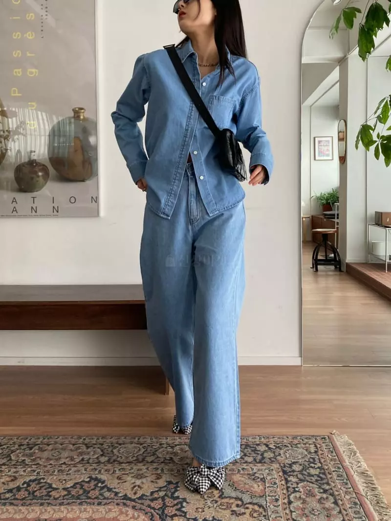 The Nkino - Korean Women Fashion - #momslook - Come On Denim Top Botton Set - 3