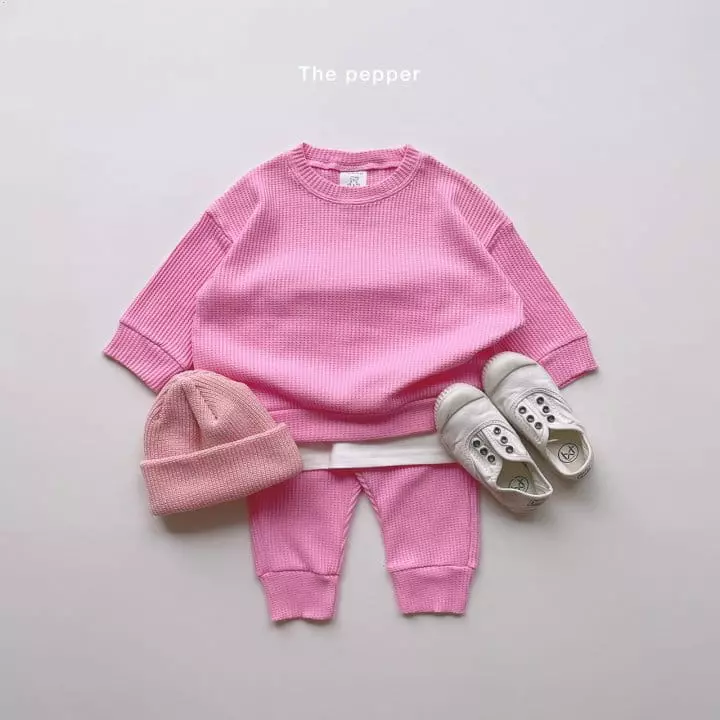 The Pepper - Korean Children Fashion - #littlefashionista - Daily Waffle Top Bottom Set - 2