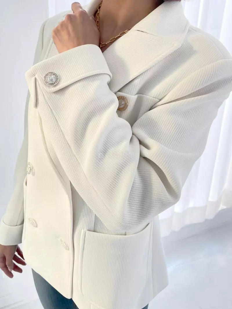 Theany - Korean Women Fashion - #momslook - Waffled Double Jacket (Muffler Set)