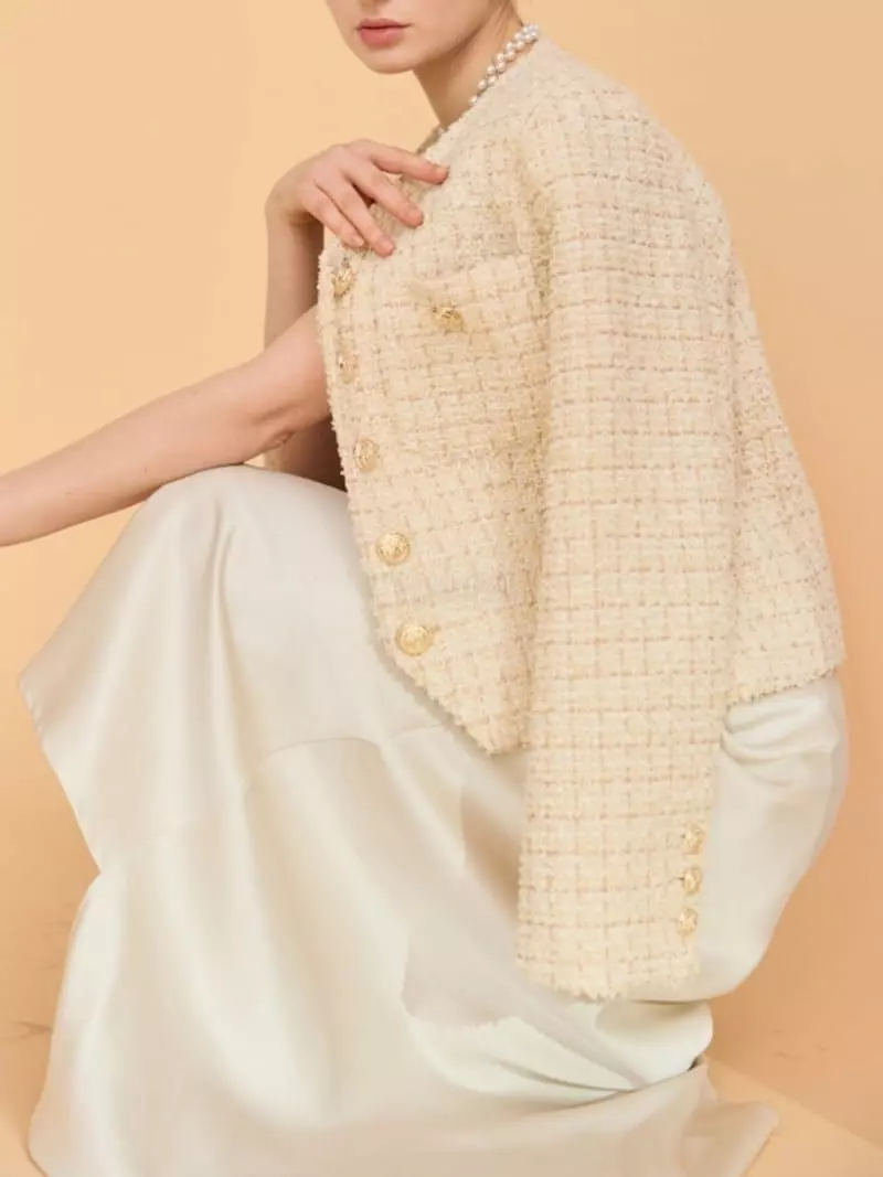 Theany - Korean Women Fashion - #momslook - Gold Button Tweed Jacket