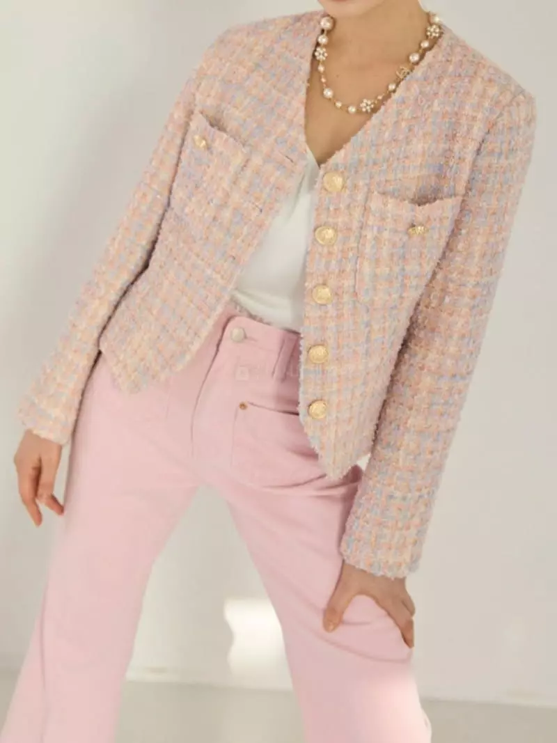 Theany - Korean Women Fashion - #momslook - Gold Button Tweed Jacket - 3