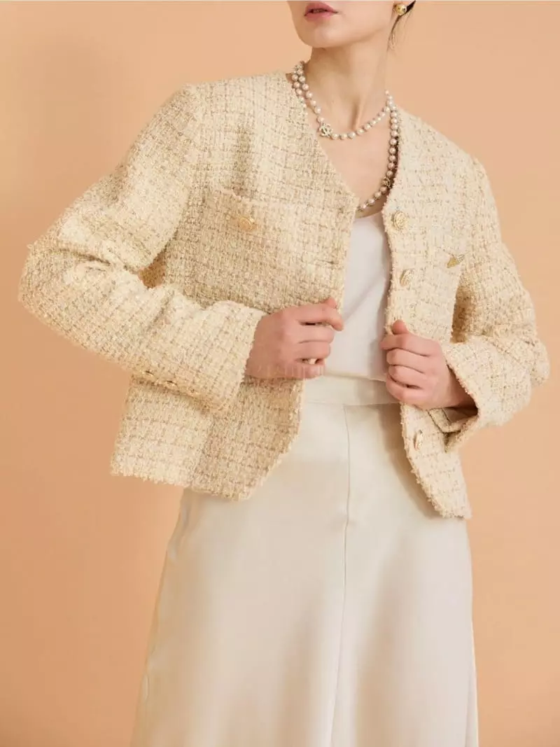 Theany - Korean Women Fashion - #womensfashion - Gold Button Tweed Jacket - 2