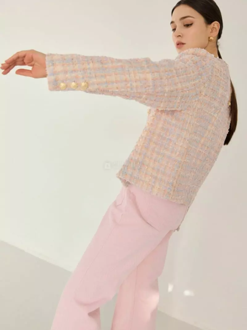 Theany - Korean Women Fashion - #momslook - Gold Button Tweed Jacket - 4