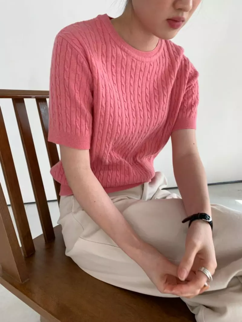 Thecamel - Korean Women Fashion - #momslook - Twisted Knit Tee - 2
