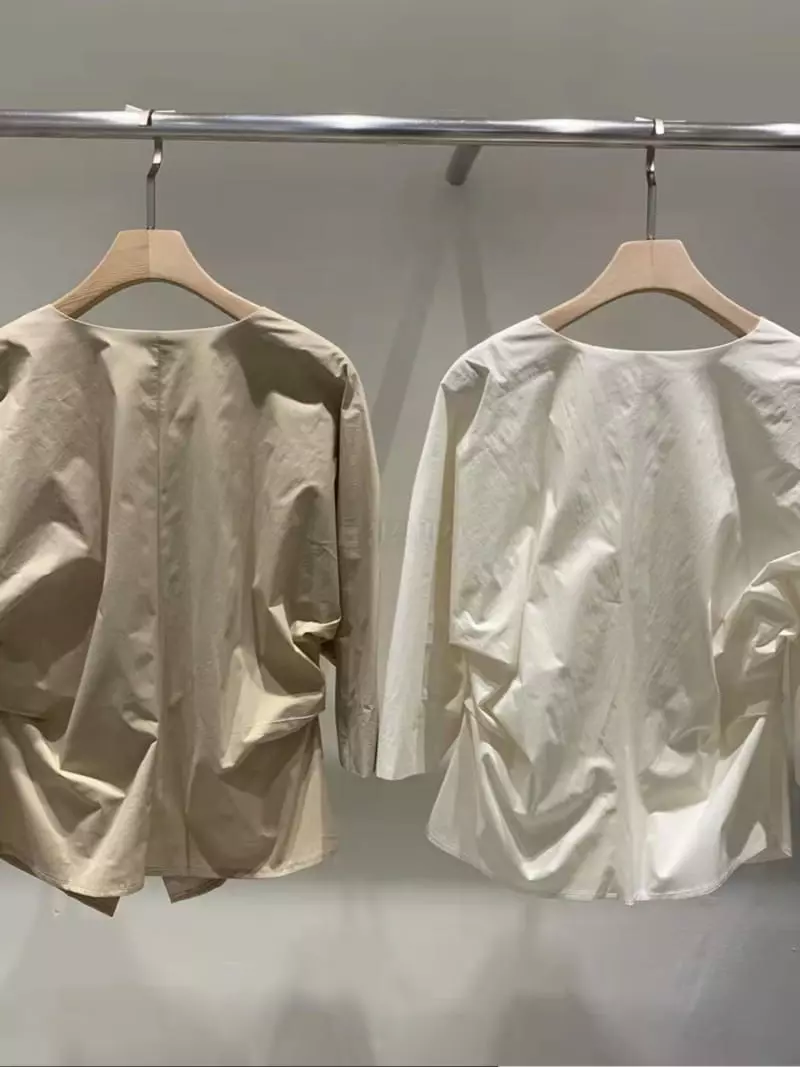 Thecamel - Korean Women Fashion - #restrostyle - V-Tuck Blouse