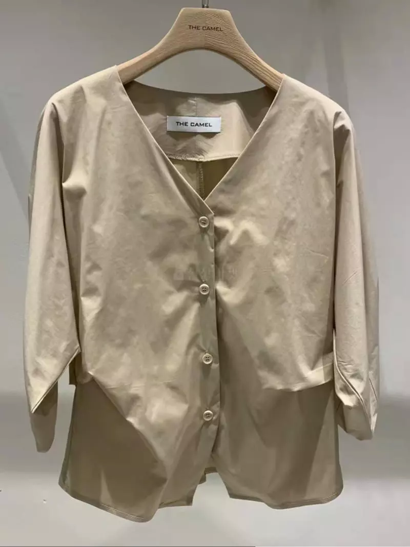 Thecamel - Korean Women Fashion - #shopsmall - V-Tuck Blouse - 4