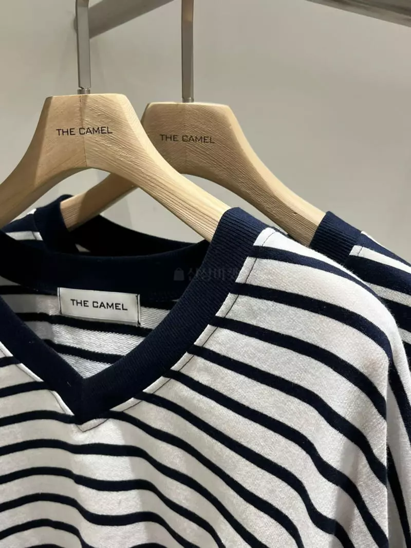Thecamel - Korean Women Fashion - #vintageinspired - Stripe V-neck Tee