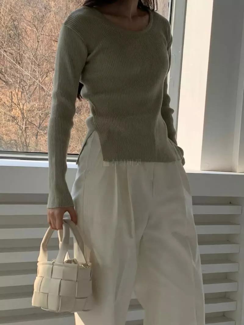 Thecamel - Korean Women Fashion - #womensfashion - Rib Knit Tee - 3
