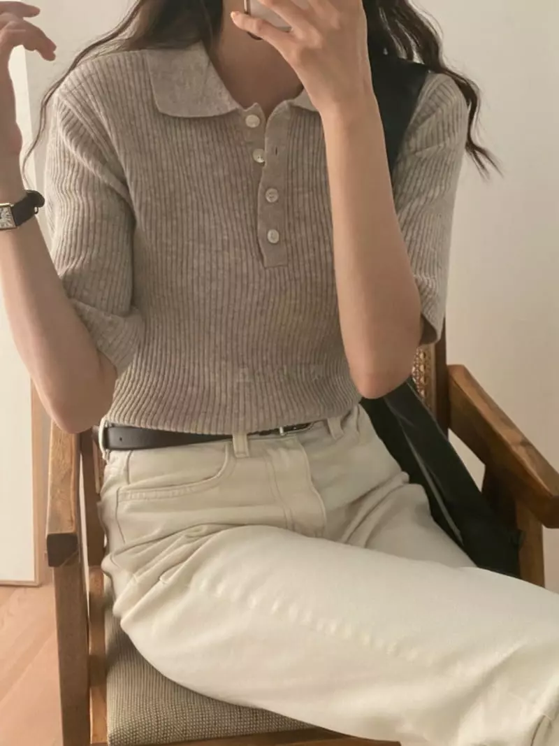 Tizzi - Korean Women Fashion - #momslook - Collar Knit Tee - 3