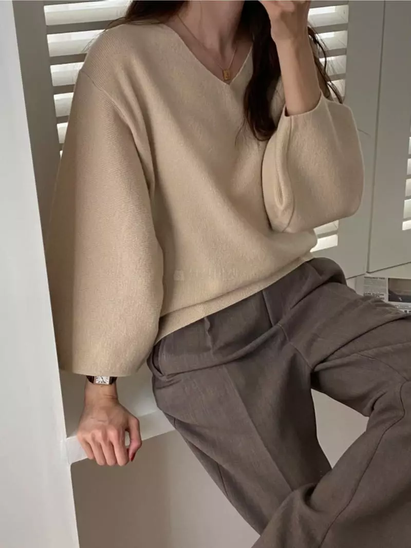 Tizzi - Korean Women Fashion - #momslook - Cash Balloon Knit Tee - 3