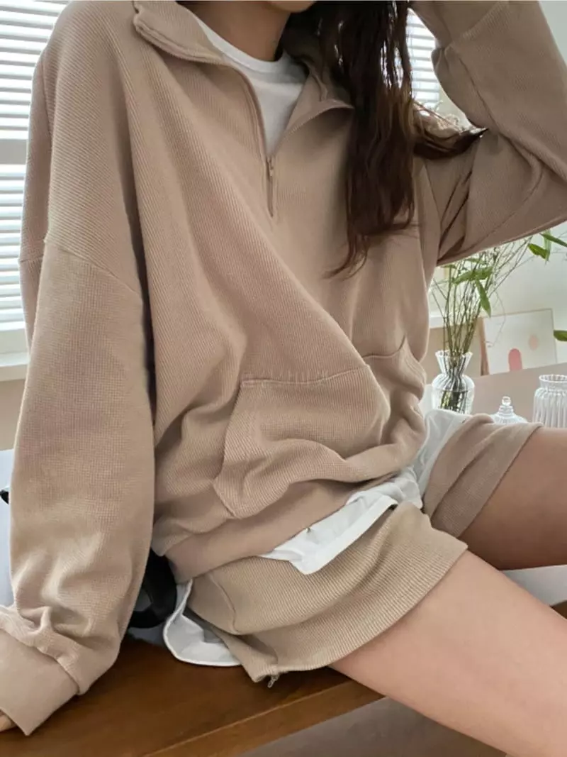 Tizzi - Korean Women Fashion - #restrostyle - Waffle Top Bottom Set - 3