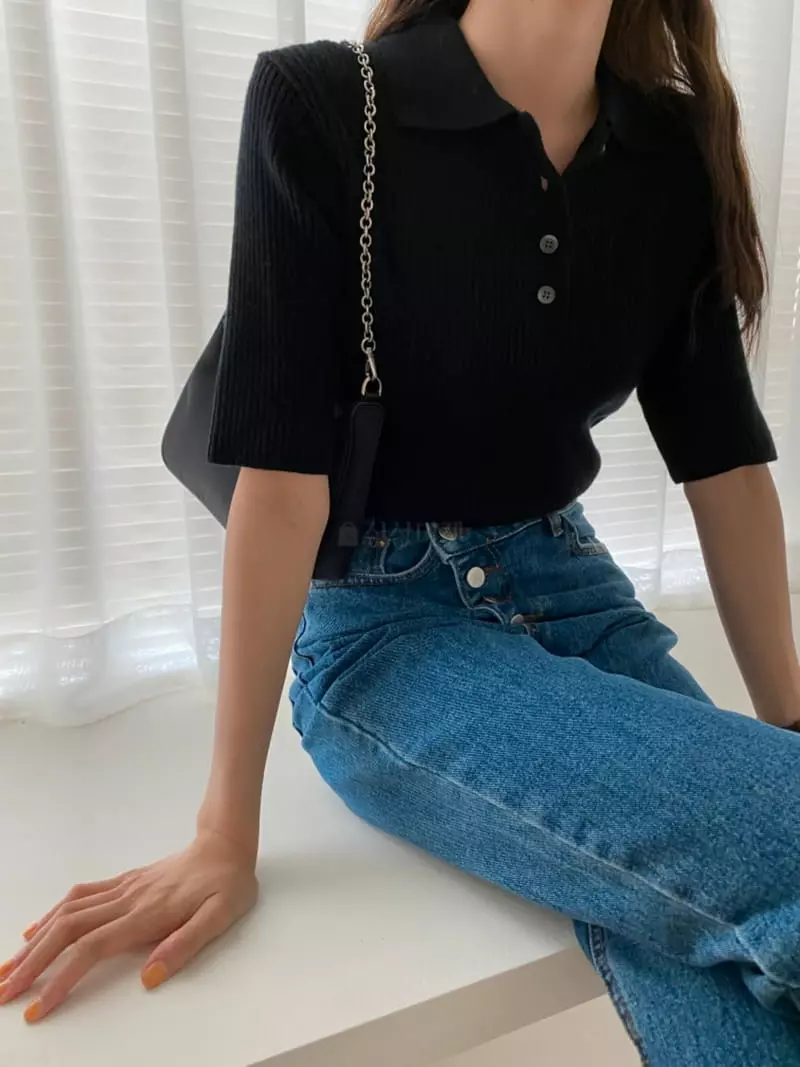 Tizzi - Korean Women Fashion - #momslook - Collar Knit Tee - 4