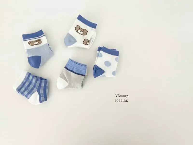 V Bunny - Korean Children Fashion - #fashionkids - Blue Bear Socks [set of 5]