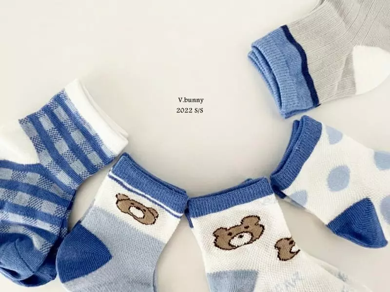 V Bunny - Korean Children Fashion - #littlefashionista - Blue Bear Socks [set of 5] - 6