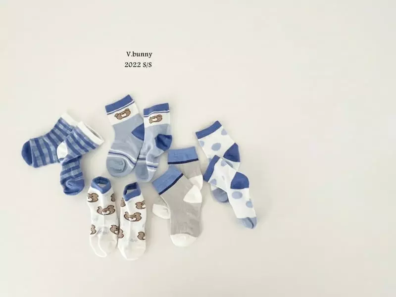 V Bunny - Korean Children Fashion - #magicofchildhood - Blue Bear Socks [set of 5] - 7