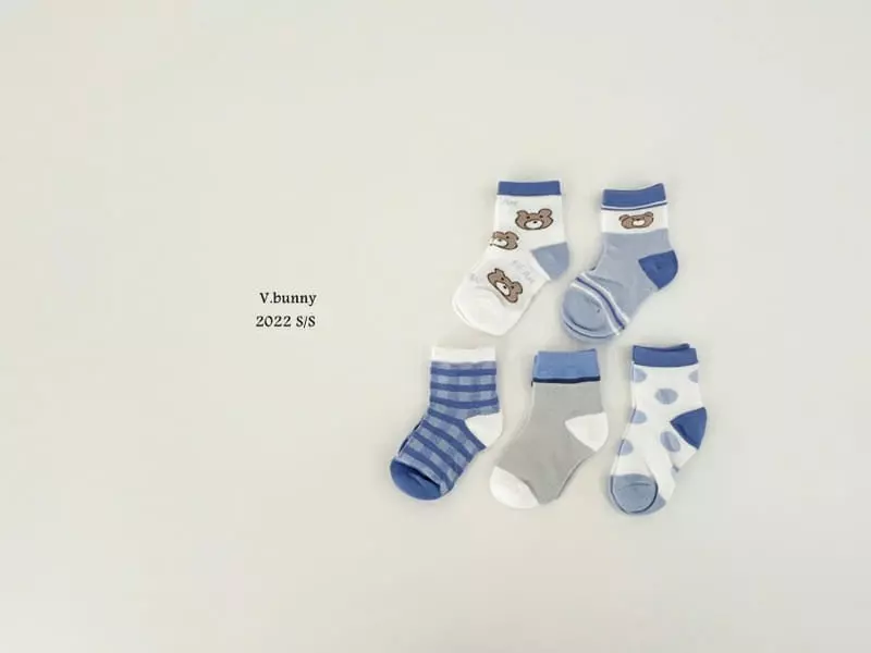 V Bunny - Korean Children Fashion - #minifashionista - Blue Bear Socks [set of 5] - 8