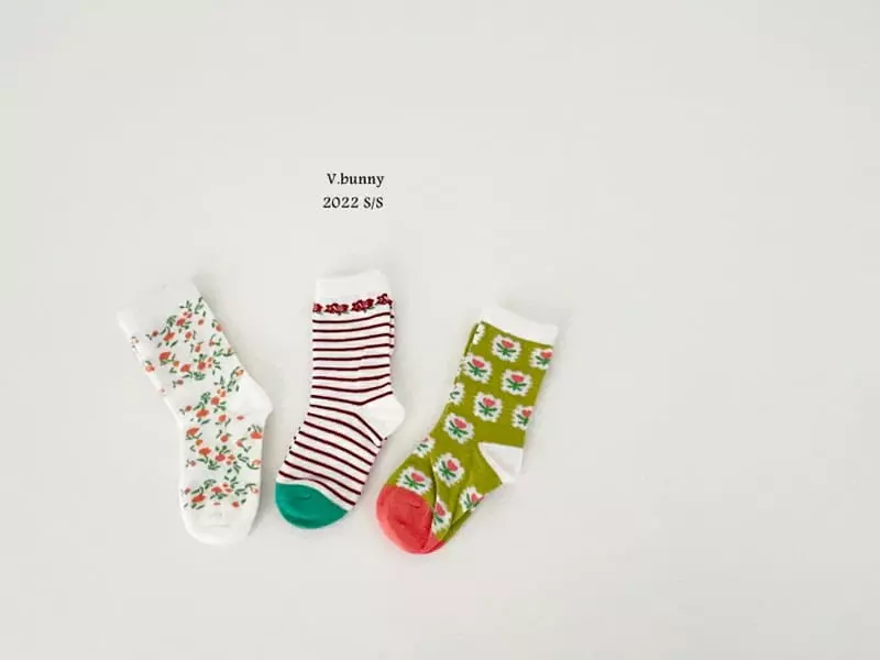 V Bunny - Korean Children Fashion - #todddlerfashion - Dan Flower Socks [set of 3]