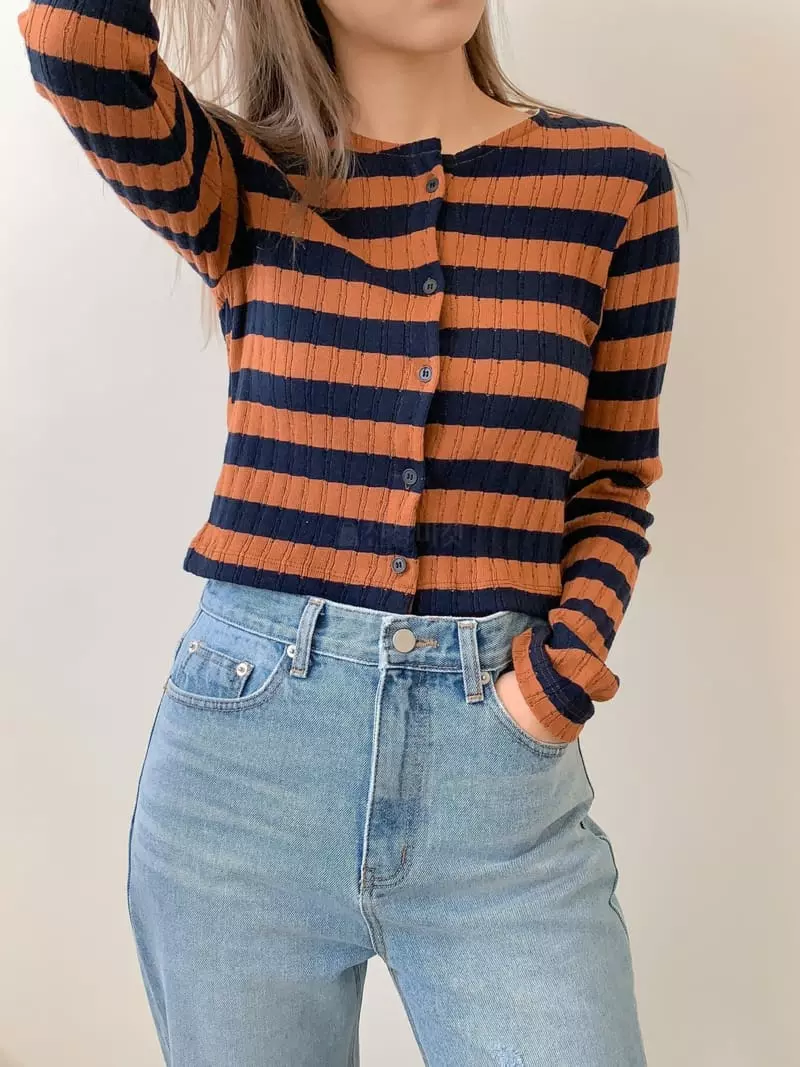 Vaara - Korean Women Fashion - #restrostyle - Stripe cardigan - 2