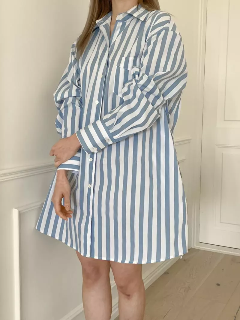 Vaara - Korean Women Fashion - #shopsmall - Stripe Shirt One-piece - 2