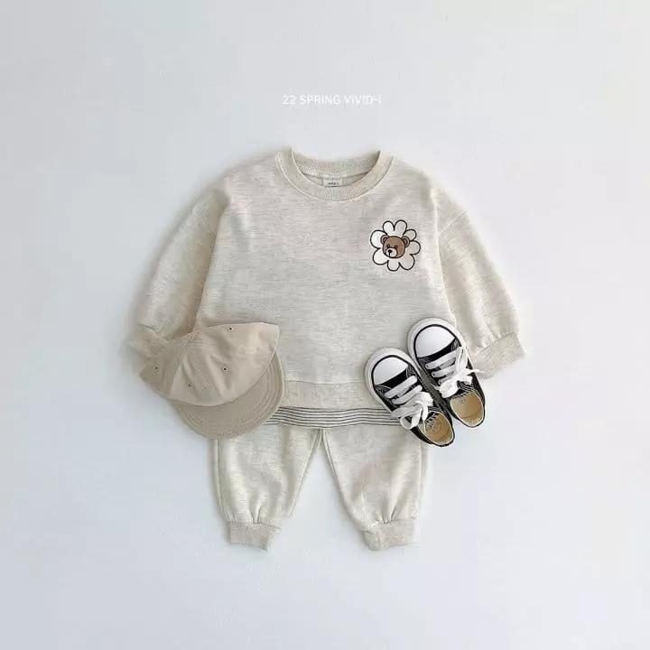 Vivid I - Korean Children Fashion - #Kfashion4kids - Bear Embroidery Top Bottom Set - 7