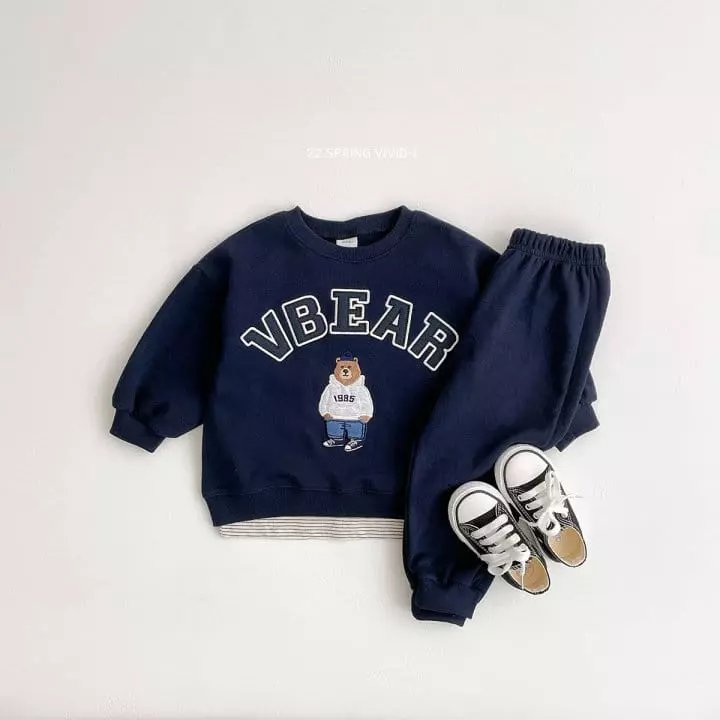 Vivid I - Korean Children Fashion - #Kfashion4kids - V Bear Embroidery Top Bottom Set - 6