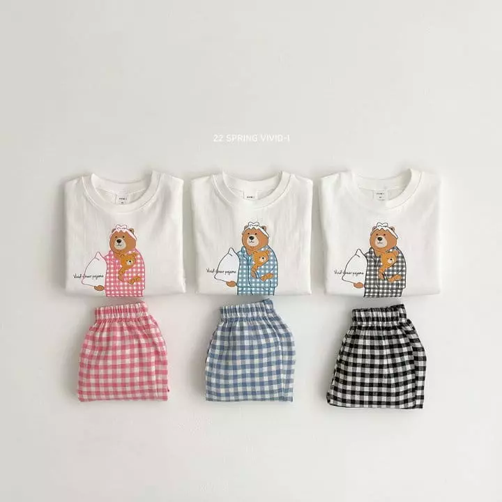 Vivid I - Korean Children Fashion - #childrensboutique - Bear Check Top Bottom Set