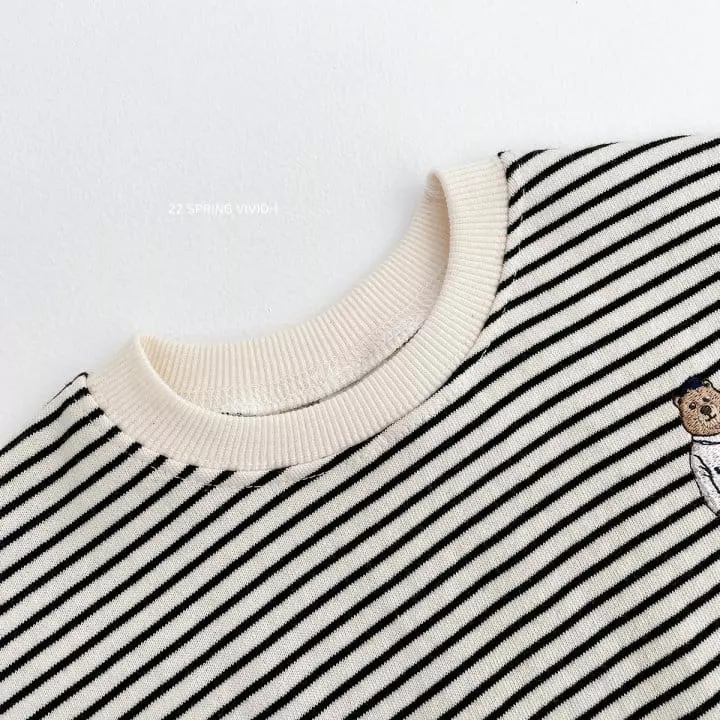 Vivid I - Korean Children Fashion - #discoveringself - Stripes Bear Embroidery Top Bottom Set - 5