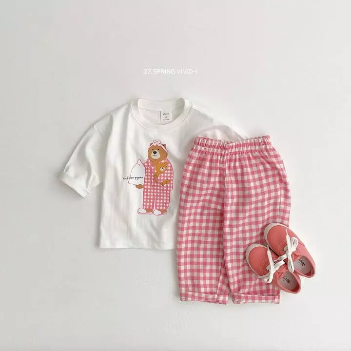 Vivid I - Korean Children Fashion - #discoveringself - Bear Check Top Bottom Set - 3