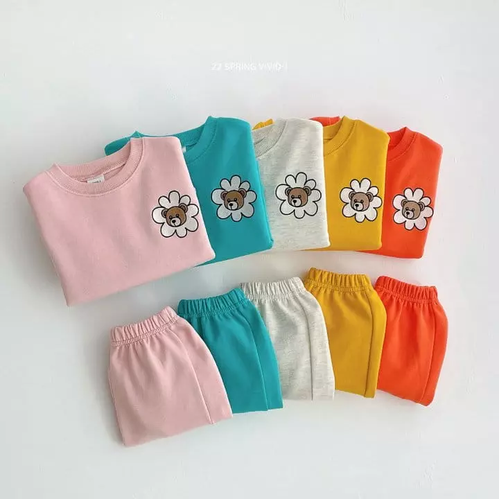 Vivid I - Korean Children Fashion - #discoveringself - Bear Embroidery Top Bottom Set - 2