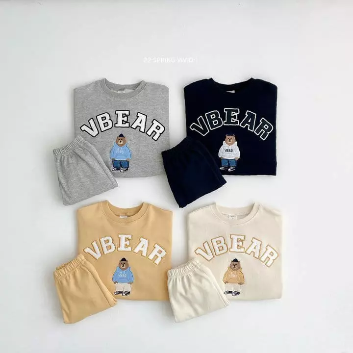 Vivid I - Korean Children Fashion - #discoveringself - V Bear Embroidery Top Bottom Set