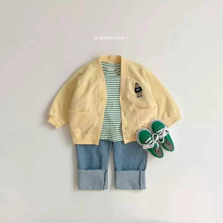 Vivid I - Korean Children Fashion - #kidsshorts - Bear Embroidery Cardigan - 5