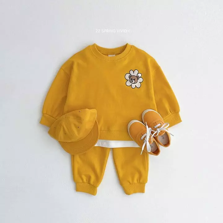 Vivid I - Korean Children Fashion - #fashionkids - Bear Embroidery Top Bottom Set - 4