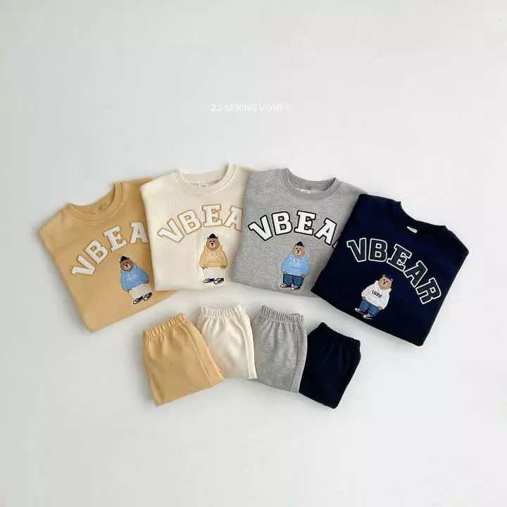 Vivid I - Korean Children Fashion - #kidsshorts - V Bear Embroidery Top Bottom Set - 3