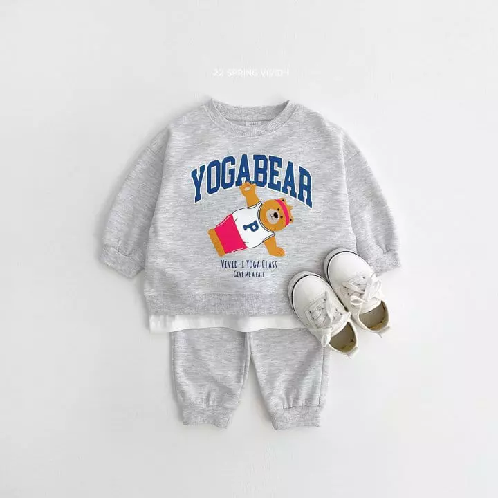 Vivid I - Korean Children Fashion - #kidsstore - Tyoga Bear Top Bottom Set - 2