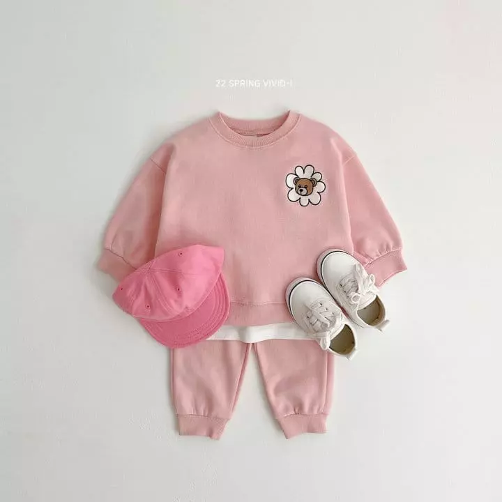 Vivid I - Korean Children Fashion - #kidsstore - Bear Embroidery Top Bottom Set - 5