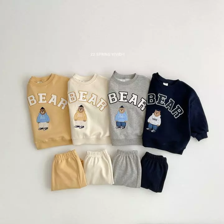Vivid I - Korean Children Fashion - #kidsshorts - V Bear Embroidery Top Bottom Set - 4