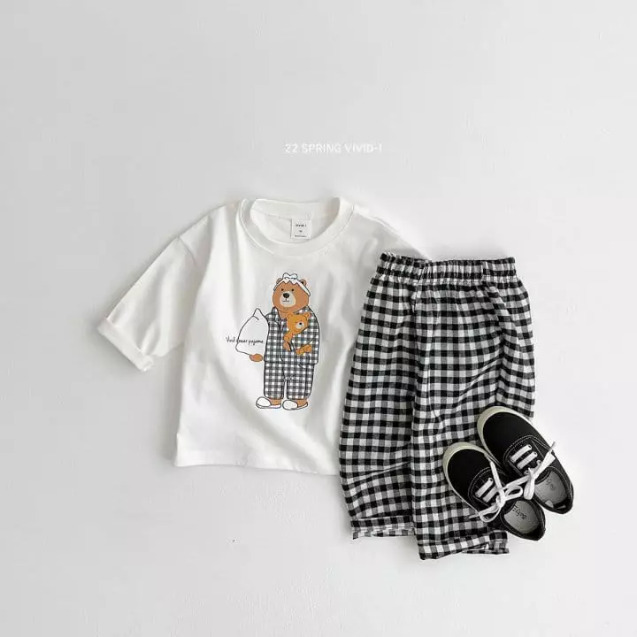 Vivid I - Korean Children Fashion - #kidzfashiontrend - Bear Check Top Bottom Set - 7