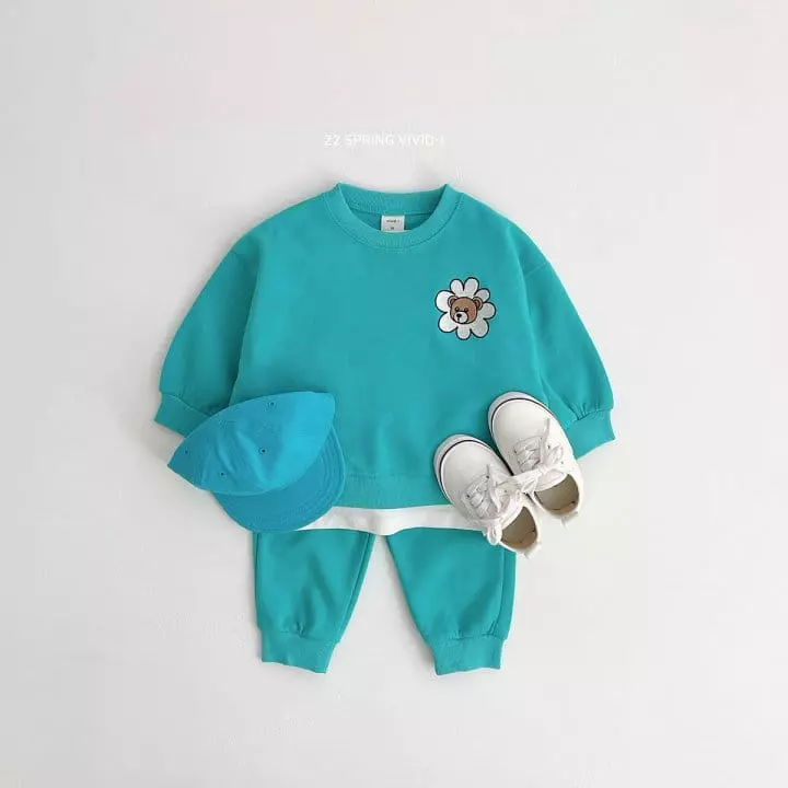 Vivid I - Korean Children Fashion - #kidzfashiontrend - Bear Embroidery Top Bottom Set - 6