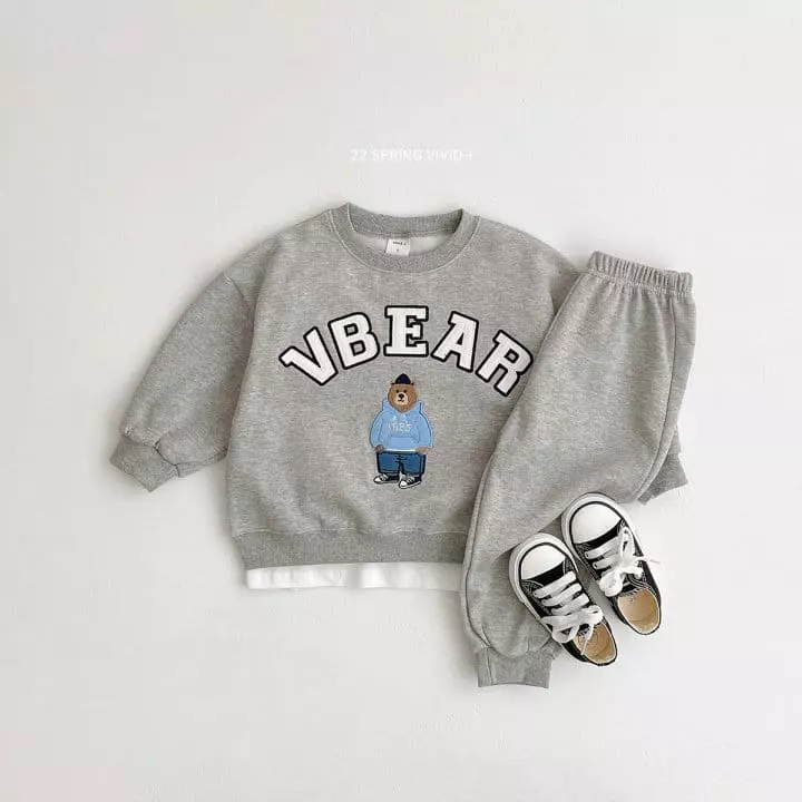 Vivid I - Korean Children Fashion - #kidzfashiontrend - V Bear Embroidery Top Bottom Set - 5