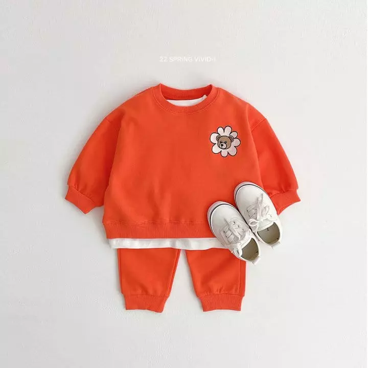 Vivid I - Korean Children Fashion - #littlefashionista - Bear Embroidery Top Bottom Set - 8