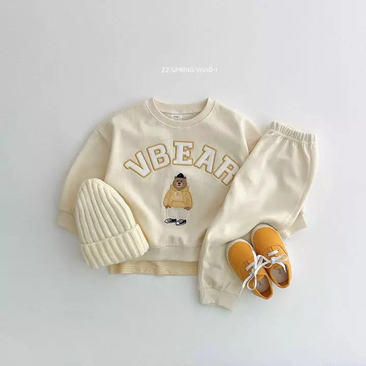 Vivid I - Korean Children Fashion - #littlefashionista - V Bear Embroidery Top Bottom Set - 7