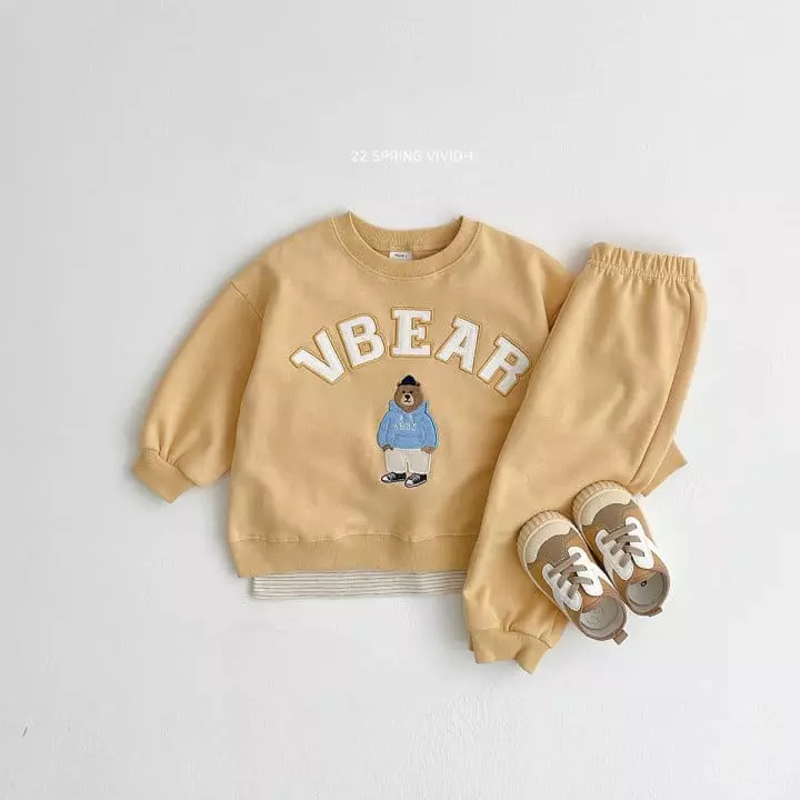 Vivid I - Korean Children Fashion - #magicofchildhood - V Bear Embroidery Top Bottom Set - 8