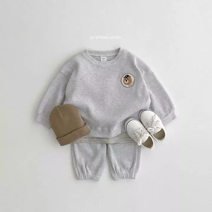 Vivid I - Korean Children Fashion - #minifashionista - Wapen Waffle Top Bottom Set - 6