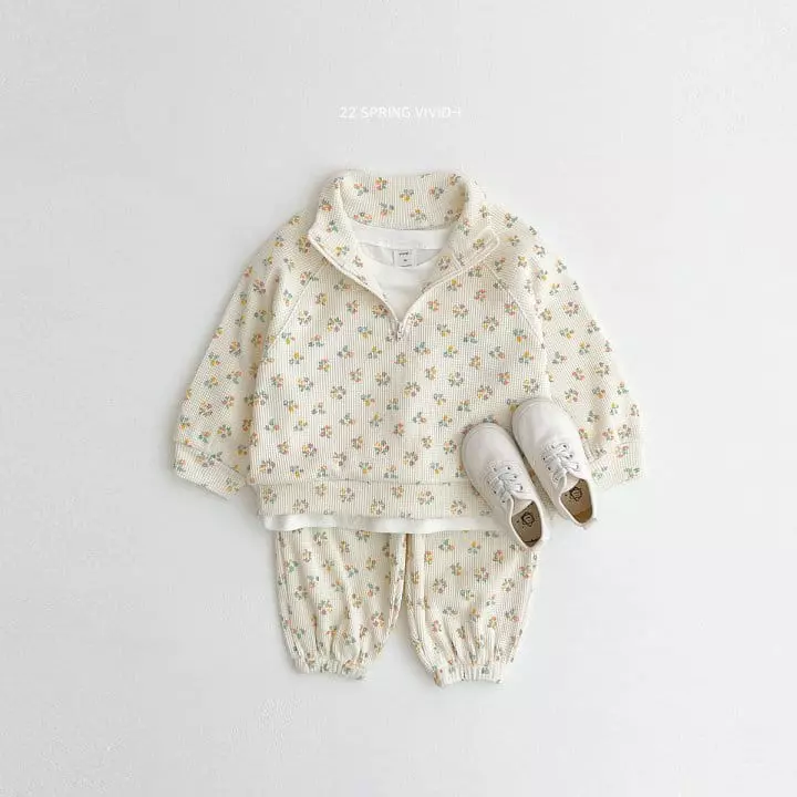 Vivid I - Korean Children Fashion - #prettylittlegirls - Spring Waffle Top Bottom Set - 3