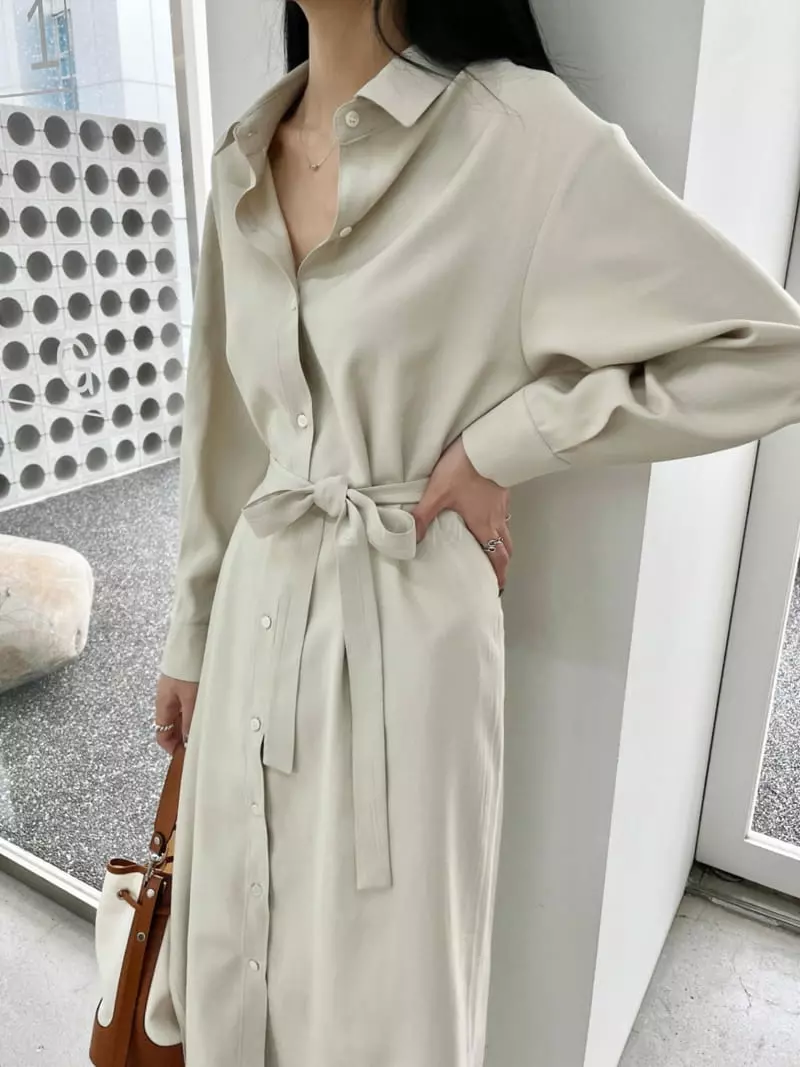 Waterbar - Korean Women Fashion - #momslook - Peanut Belt Long One-piece