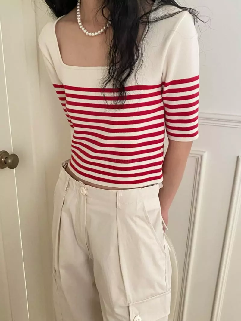 We Are - Korean Women Fashion - #momslook - Blue Square Knit Tee
