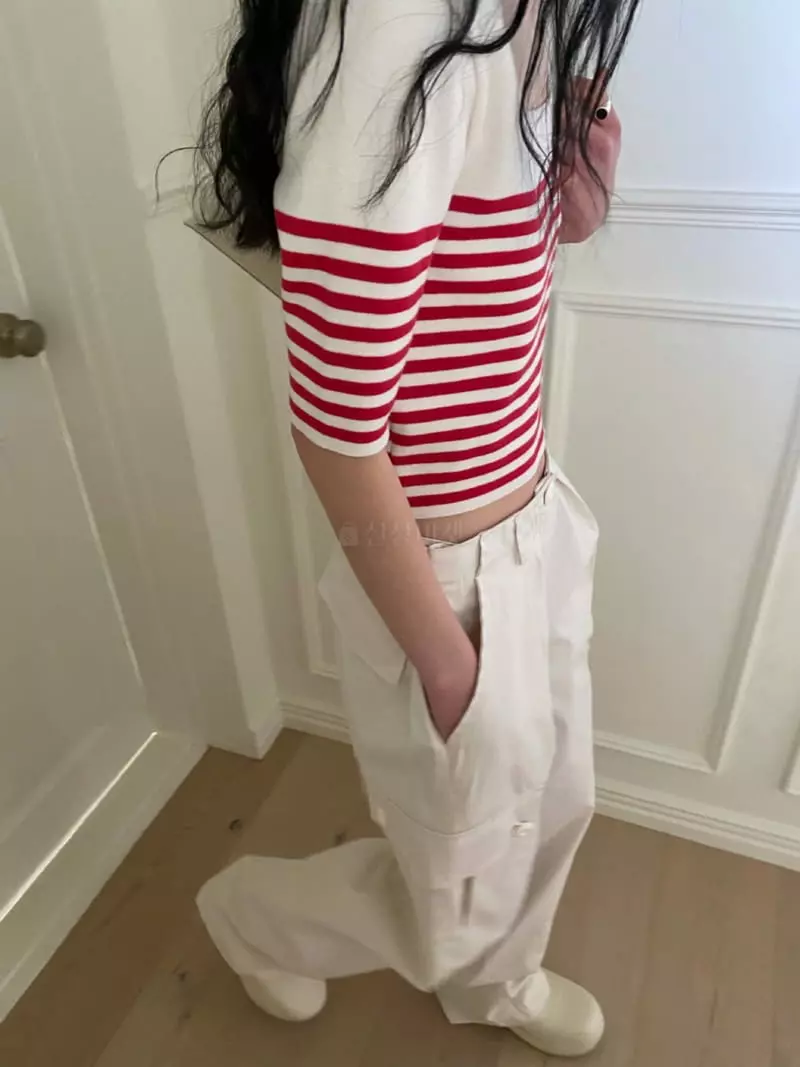 We Are - Korean Women Fashion - #momslook - Blue Square Knit Tee - 3
