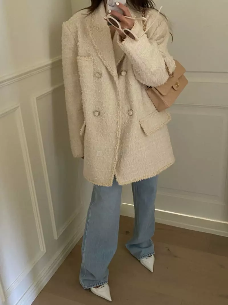 We Are - Korean Women Fashion - #thelittlethings - Rose Double Tweed Jacket - 4