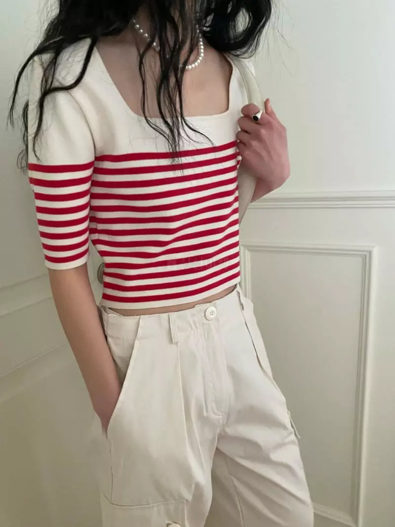 We Are - Korean Women Fashion - #momslook - Blue Square Knit Tee - 4
